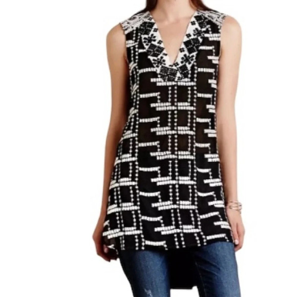Anthropologie brand tiny , Embroiderd black and off white Chaparral Tank - Picture 3 of 11